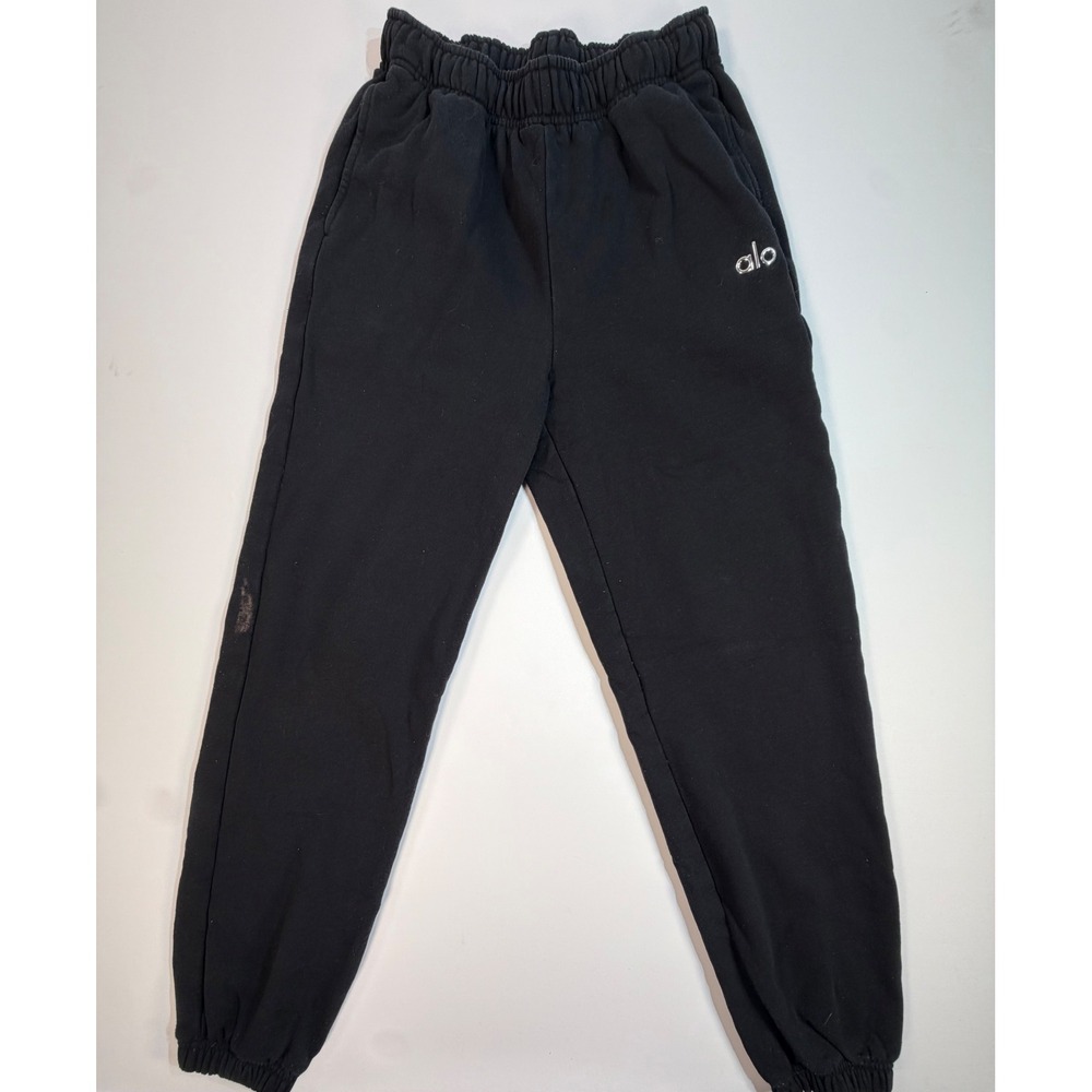 Alo Yoga Accolade Sweatpants Black Fleece Joggers Chrome Logo W23 L28